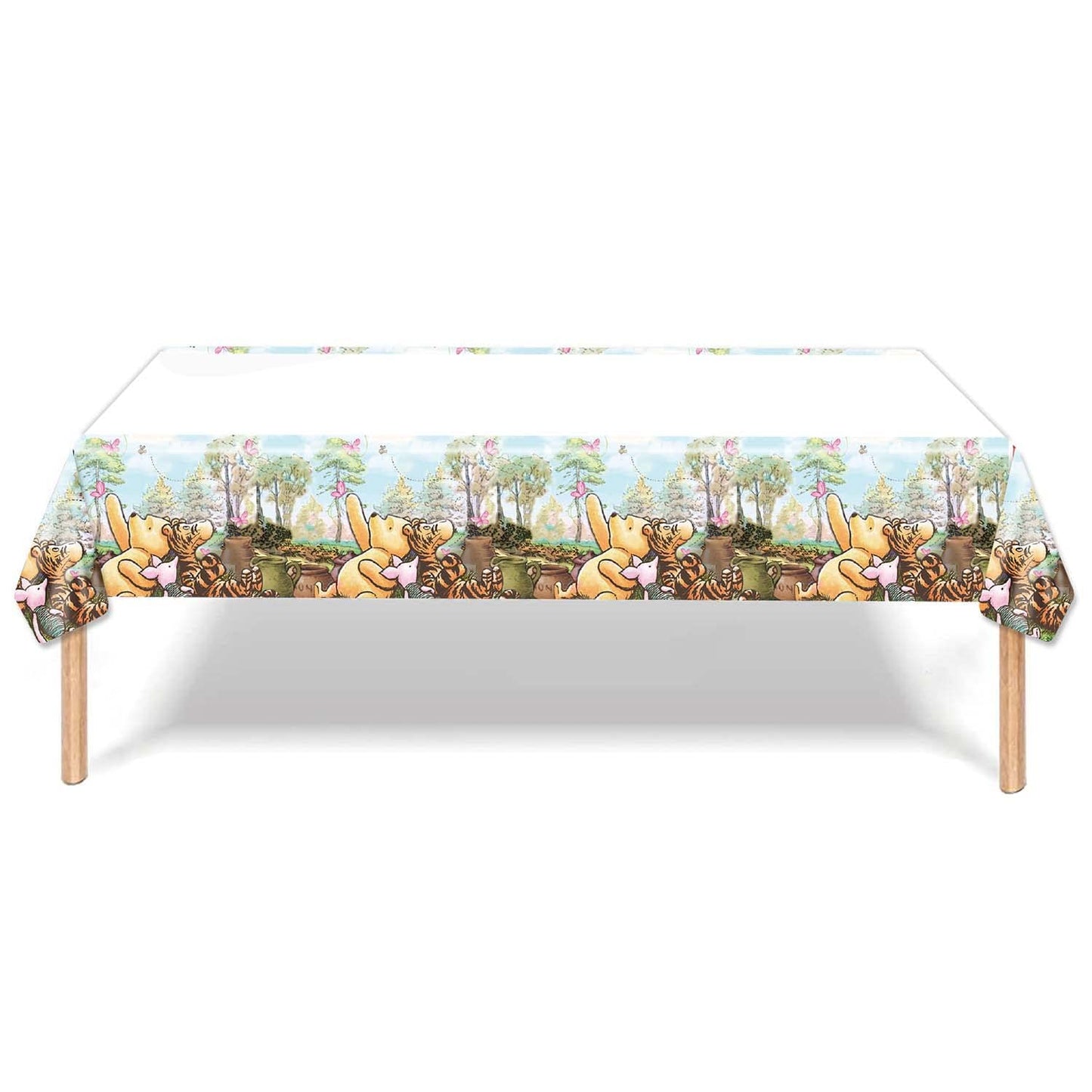 ARWANG 2pcs Pooh Bear Tablecloth Disposable Tablecover Birthday Party Supplies and Decorations for Kid Boy Baby Shower Rectangle Tables 70"X42",2 Pack