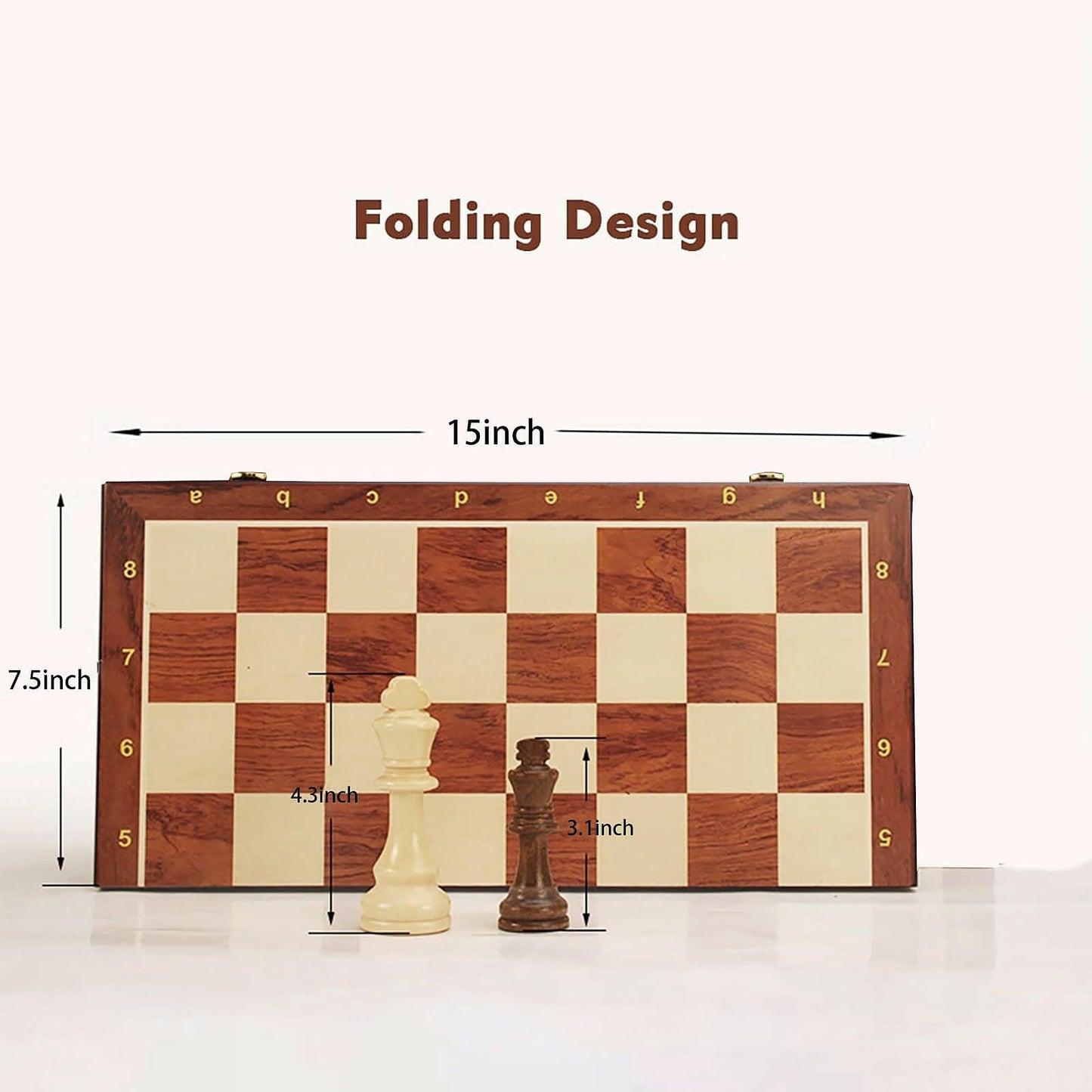 15" Folding Walnut Chess Set with Storage - Tournament-Size Portable Chess Board for Adults, Travel, Family Game Night, Gifts, 2 Extra Queens
