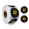 REWIDPARTY Black Gold 55th Birthday Stickers (500 Per Roll, 1.5' Diameter, Waterproof, Adhesive, Round, Custom Style, Paper Material, Perfect