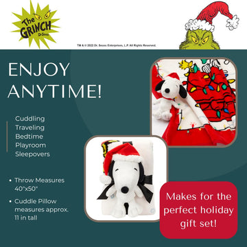 Peanuts Snoopy Holiday & Christmas Kids Bedding Super Soft Plush Pillow and Throw 2 Piece Set, 40 in x 50 in (Officially Licensed Product) by Franco