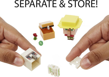 Minecraft Mob Head Minis Villager Guarding Iron Golem Pack with 2 Action Figures & Accessories, Incudes Authentic Pixelated Video-Game Characters
