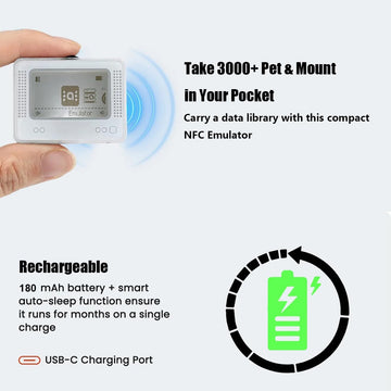 Allmiibo Smart NFC Tag Emulator Compatible with Switch/3DS, 50+ Games and 3000 NFC Data Storage, Support Ulimited Scan, 1.2" OLED Screen, Rechargeable
