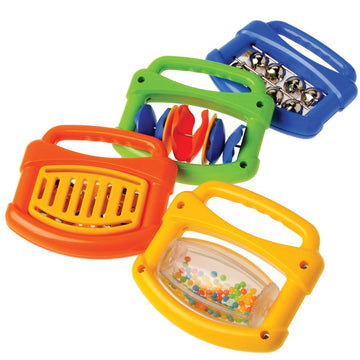 Constructive Playthings Rhythm Band Baby Musical Toys, Plastic, Handles for Easy Grip, Daycare Essentials, Early Learning, Set of 4 Unique