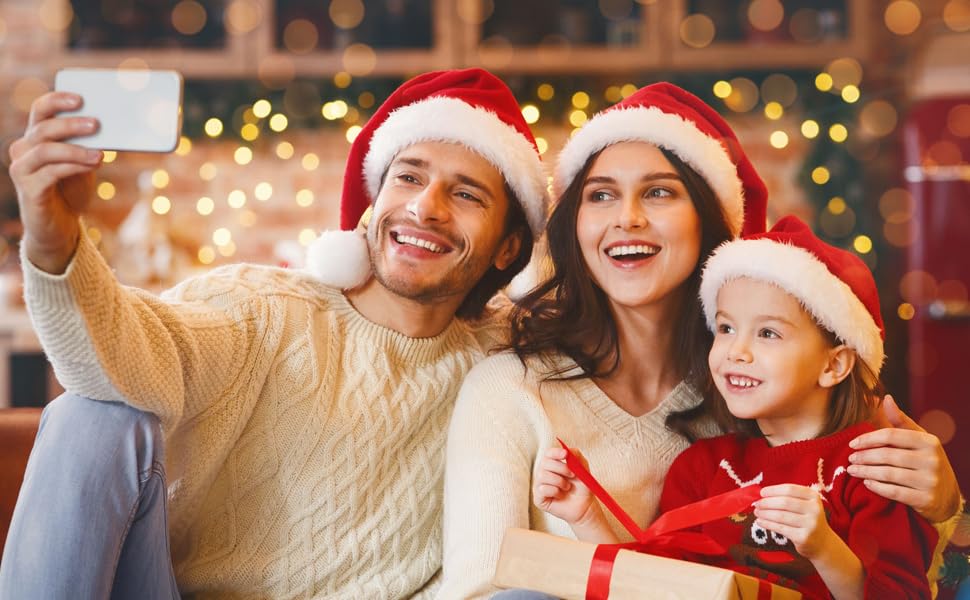 RUNDONG Christmas Hat Santa Hat for Adults Holiday Unisex Velvet Double layer Xmas Hat for New Year Festive Party Ornaments