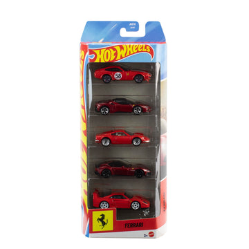 Hot Wheels Toy Ferrari Cars, Die-Cast 5-Pack in 1:64 Scale, Officially Licensed Set of 5 Ferrari Collectible Vehicles for Play or Display
