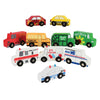 Constructive Playthings Set of 10 Wooden Community Vehicles, Freewheeling Wooden Cars and Trucks, Imaginative Play for Ages 3 Years and Up