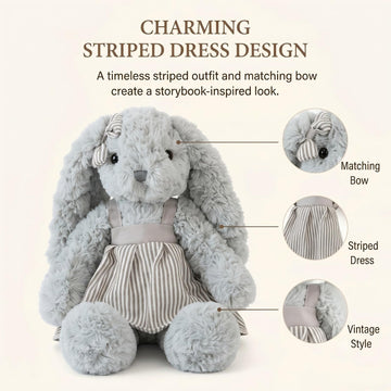 BiluKano 12" Floppy Bunny Stuffed Animal, Ultra Soft Plush Bunny Rabbit with Striped Dress & Bow, Easter Bunny Plush for Baby Girls, Stuffed Bunny