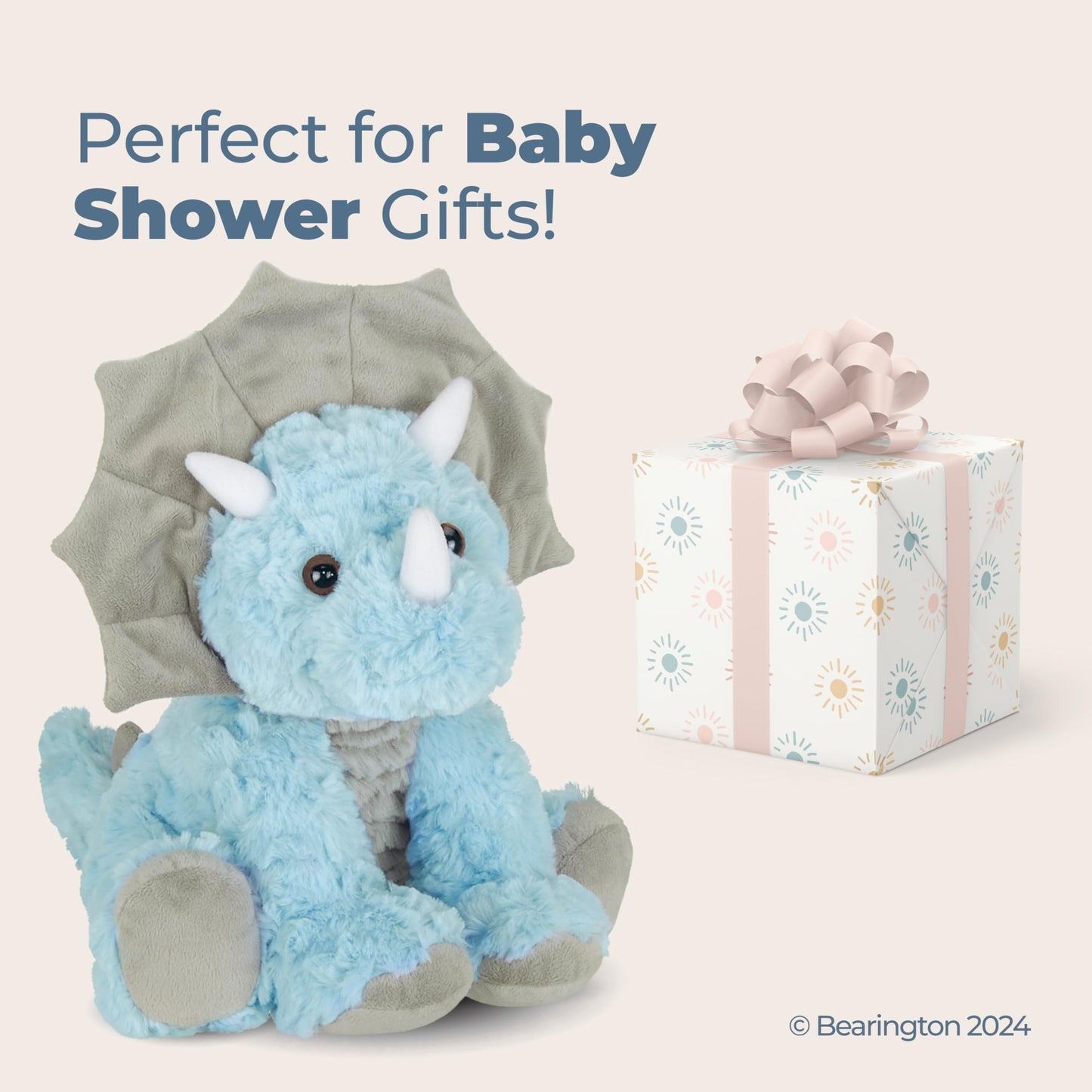 Bearington Lil' Tracer Dinosaur Baby Plush - 5" Soft Velour Blue and Grey Stuffed Animal with Rattle - Soft Dino Baby Toy Gift - Stuffed Animals