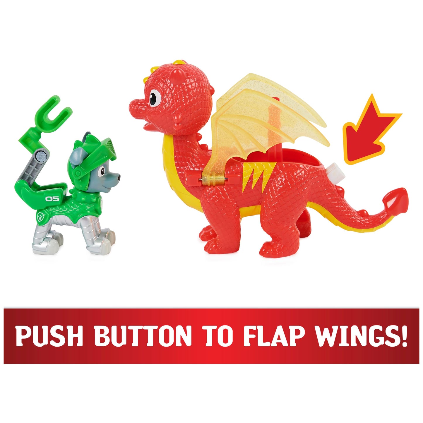 Paw Patrol, Rescue Knights Rocky and Dragon Flame Action Figures Set, Kids Toys for Ages 3 and up