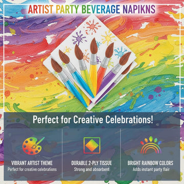 Fun Express - Artist Party Beverage Napkins for Birthday - Party Supplies - Print Tableware - Print Napkins - Birthday - 16 Pieces
