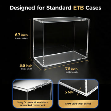 ZXQIRAX ETB Protector Case - 5mm ETB Acrylic Case Compatible with Elite Trainer Box, Magnetic Lid, UV Protection, Crystal Clear Collector Display Case