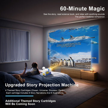 Kids Story Projector with 4 Science Cartridges, Bedtime Stories, Lullabies & Night Light, Storybook Player Machine, Educational Storytime Projector