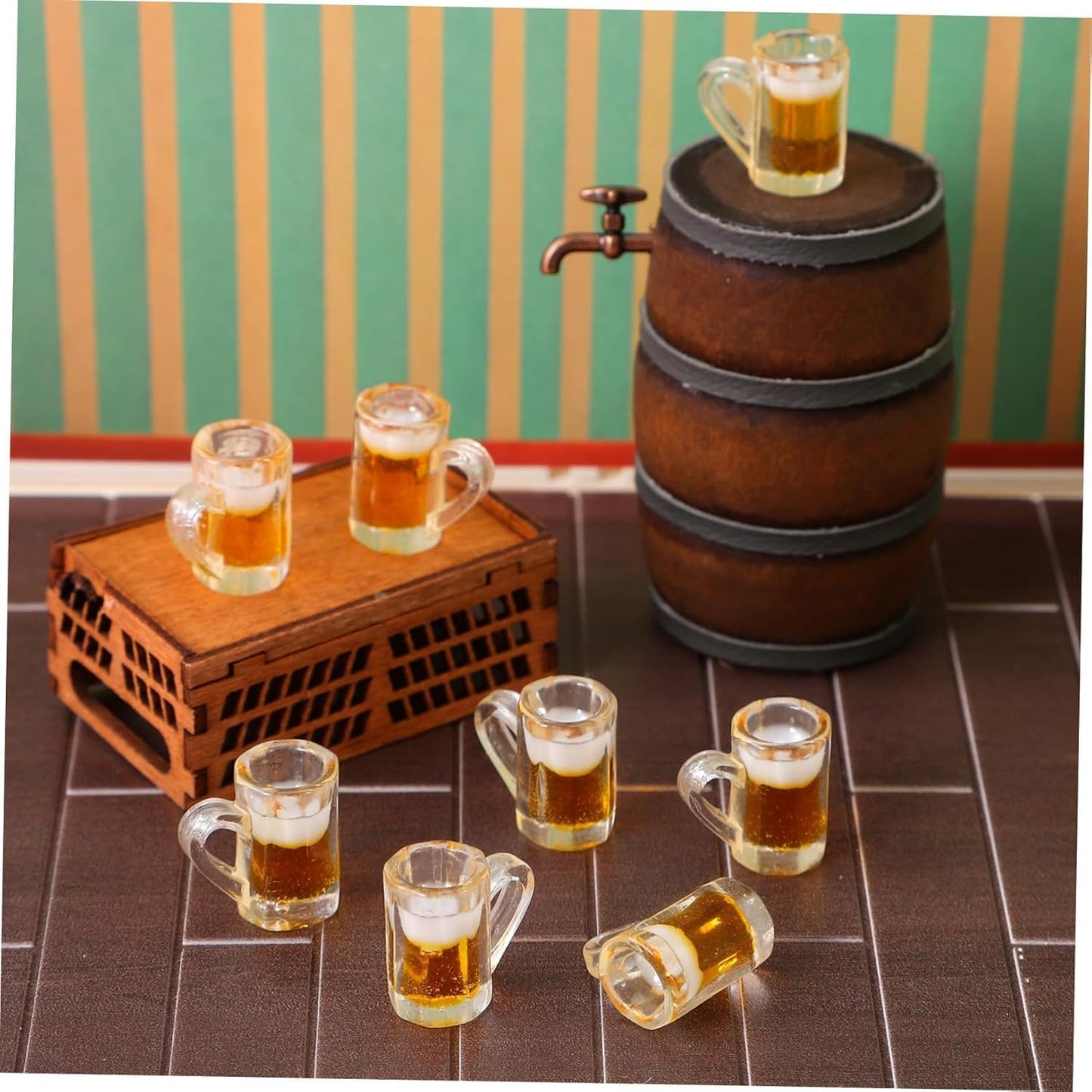12PCS Mini Plastic Beer Mug Decorations - Dollhouse Resin Drink Cups for Keychain Accessories, DIY Craft Projects, Tableware Display, Miniature Scene