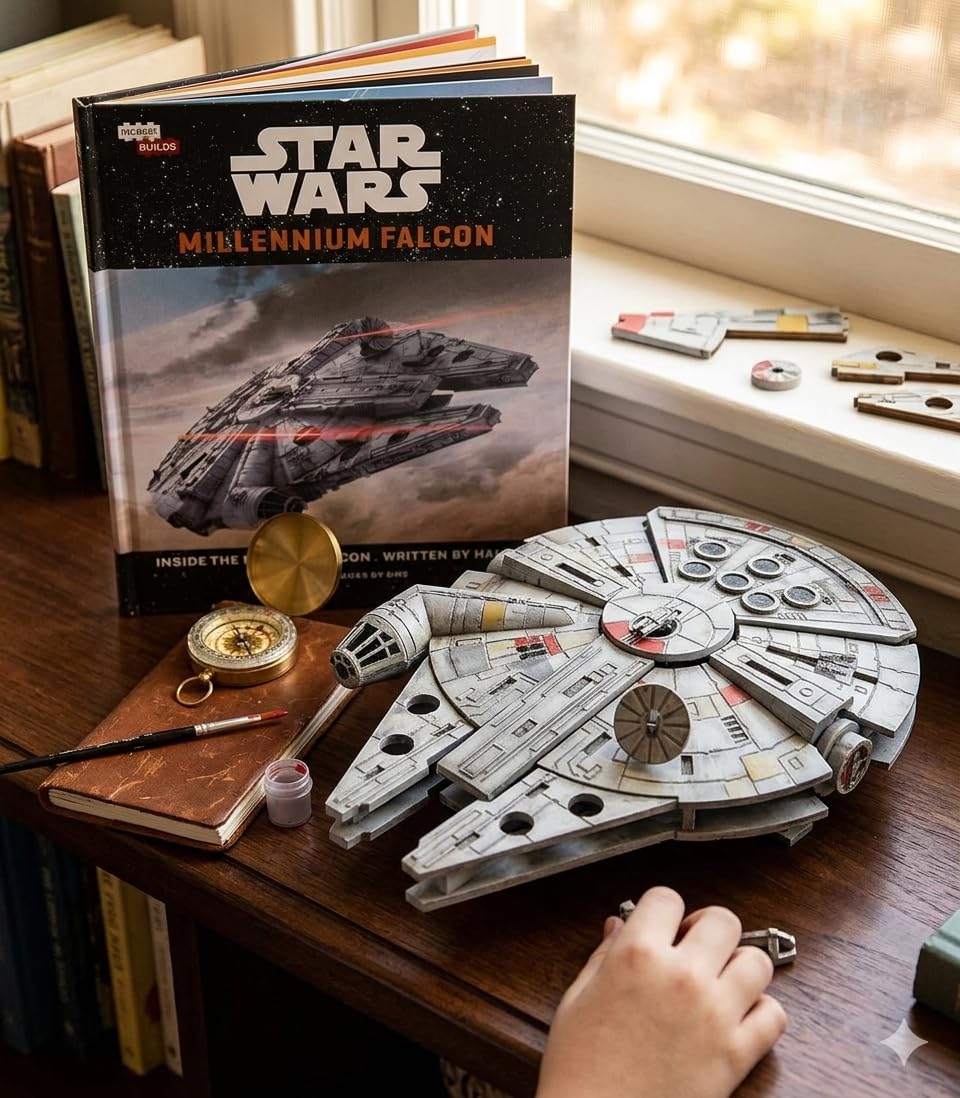 IncrediBuilds Star Wars Millennium Falcon 3D Wood Puzzle No Glue Needed (61 Pcs) Build & Paint 3-D Movie Model Figure Kit Replica Toy - Officially