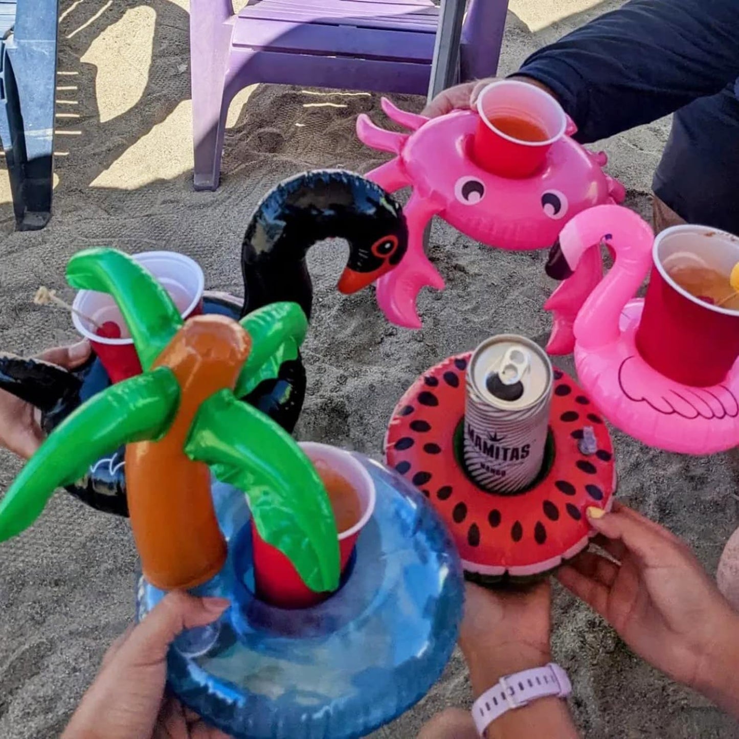iShyan Inflatable Drink Holder, 15 Pack Drink Floats Inflatable Cup Holders Flamingo Coasters for Swimming Pool Party