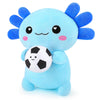 Achwishap Axolotl Plush with Soccer Ball, 14” Blue Axolotl Stuffed Animal Soft Soccer Stuffy Plush Toy, Cute Plushies Pillow Decor, Sports Birthday