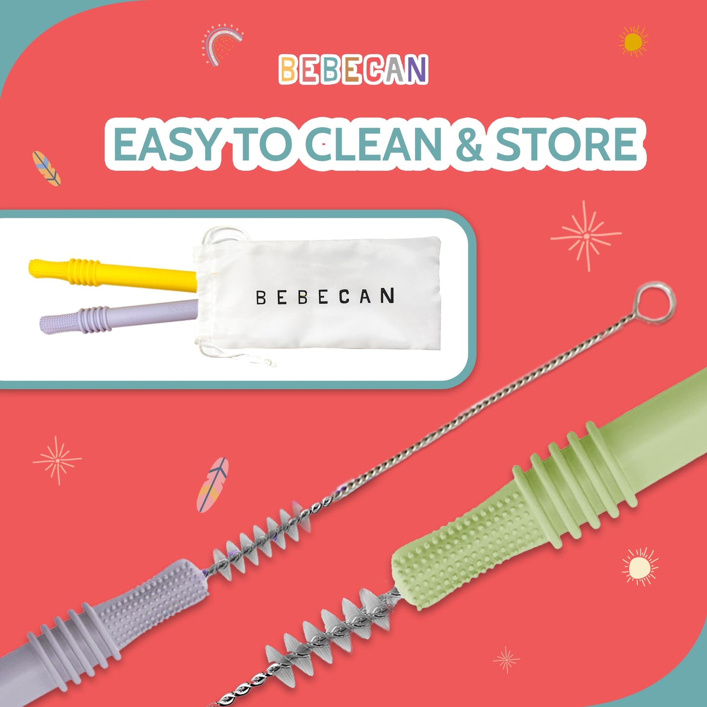 Bebecan Teething Sticks for Babies 36+ Months - Super Soft Silicone Teething Aids, Infant Oral Soothing Relief Back Molars, Multicolor 6-Pack