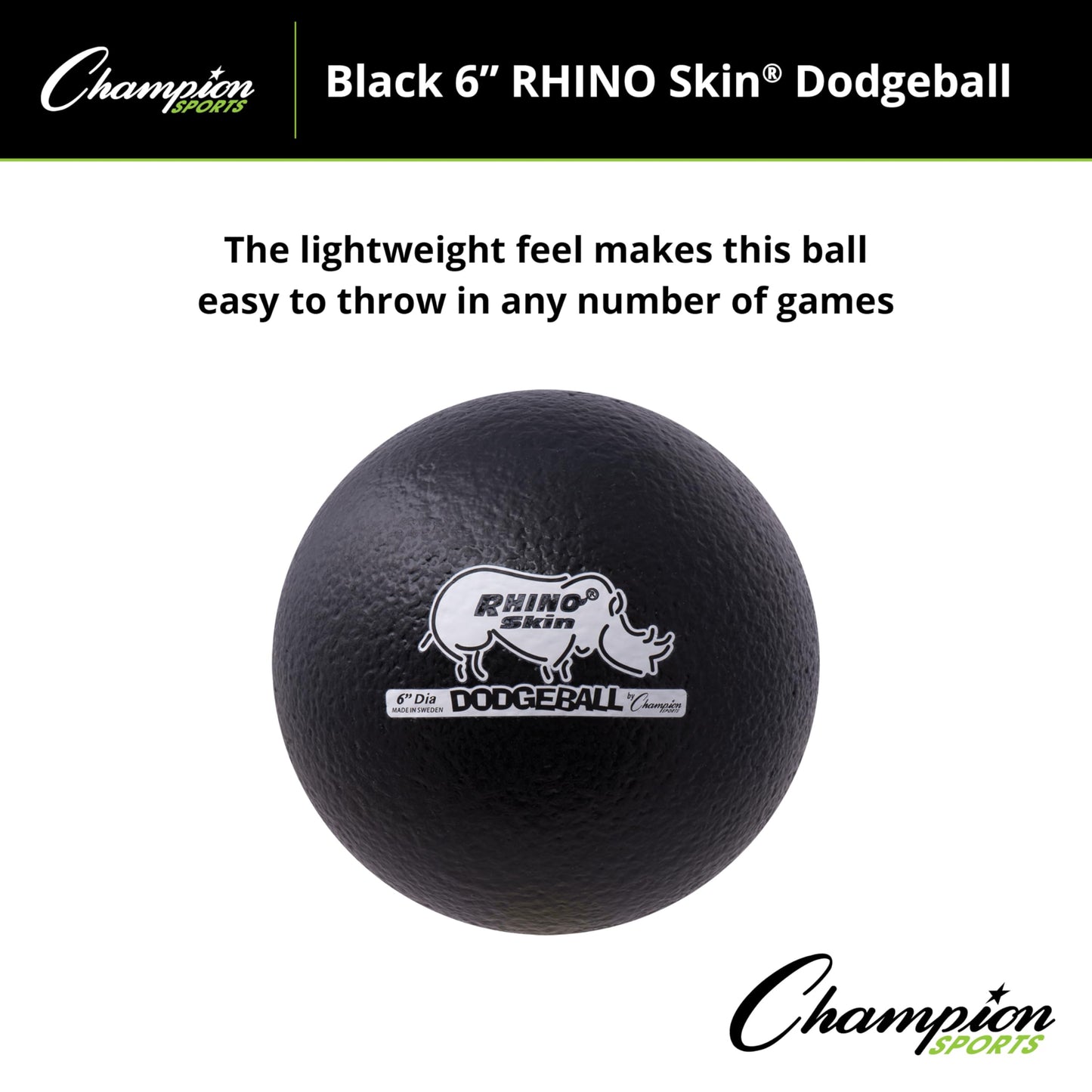 Champion Sports Rhino Skin Dodgeball , Black, 6 Inch