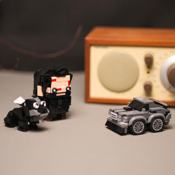Horror Action Figure & Muscle Car Building Set Compatible with Lego for Adults, John with Dog Buildable Movie Characters, Gifts for Men's Desk Decor