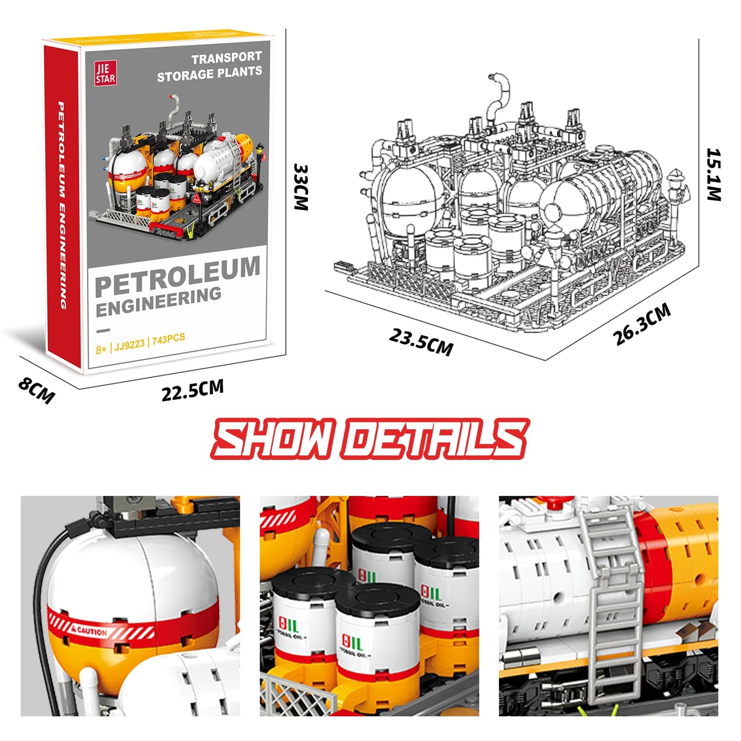 Modular Gas Station & Chemical Plant Building Set, 743 PCS Industrial Storage Tank Brick Model with Loading Bay, Display Model Kit for Adults and Kids
