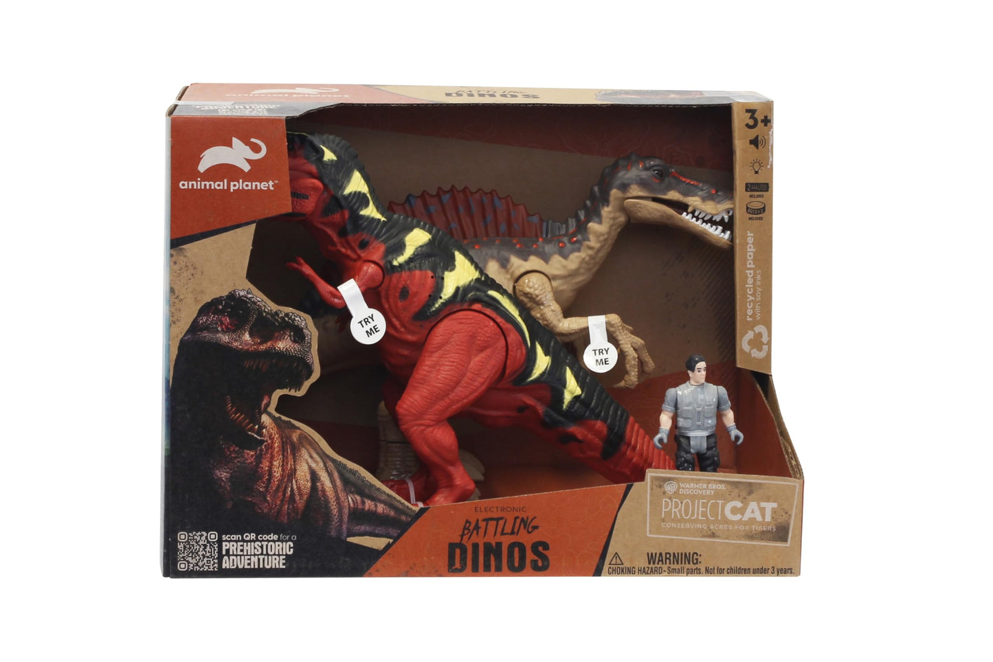 Animal Planet Electronic Dinosaur Battle Set - Light-Up Roaring T. Rex & Spinosaurus with Action Figure - Dinosaur Toys for Kids Ages 3+