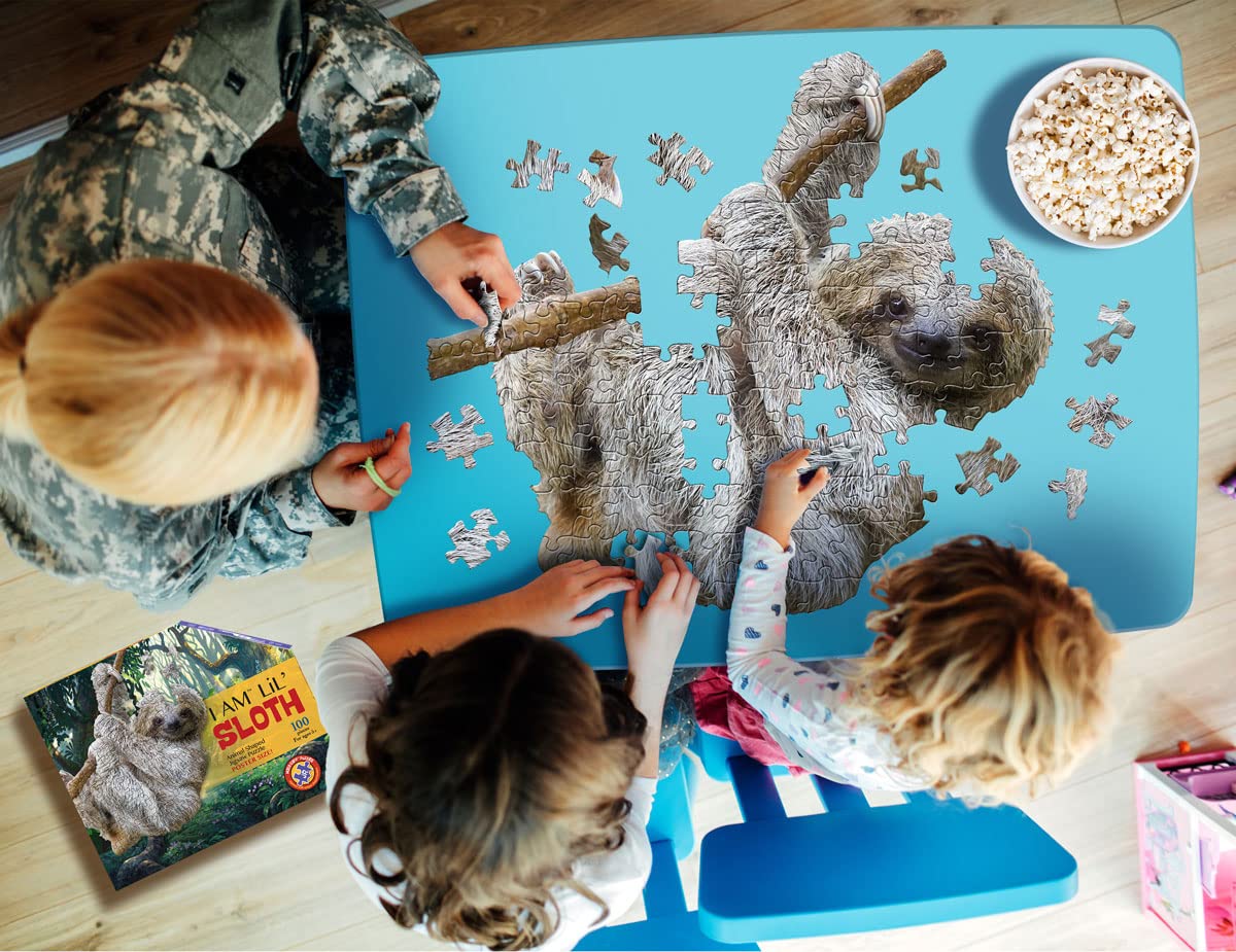 Madd Capp Puzzles Jr. - I AM Lil’ Sloth - 100 pieces - Animal Shaped Jigsaw Puzzle