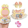 17cm Doll Costume Set(3PCS) - Yellow Pink Pearl Bow, Bear Patch Lace Dress, Pink Bear Shoes?No Doll Included (Style J)