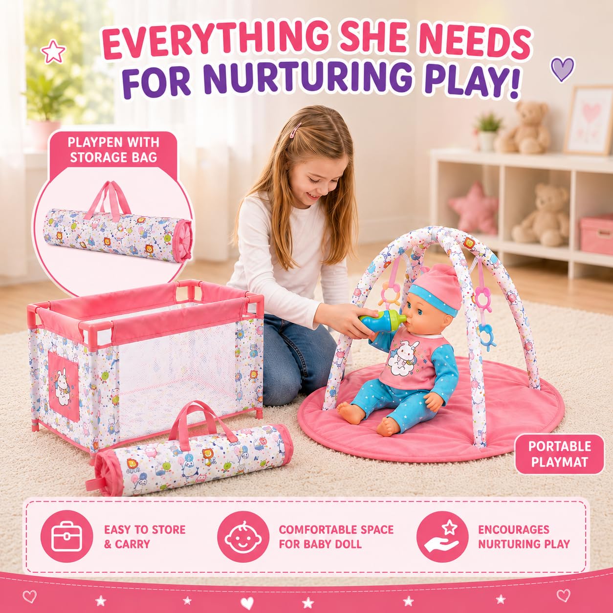 Liberty Imports Kids 18-Piece Newborn Talking Baby Doll Stroller Nursery Role Play Set w/ Playpen, Play Mat, Potty Training, Accessories (14" Doll