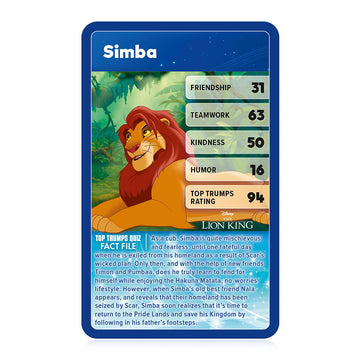 Top Trumps Disney Heroes Classic Card Game, Play with Simba, Mickey Mouse, Aladdin, Mulan and Elsa, Educational travel game, gift and toy for boys
