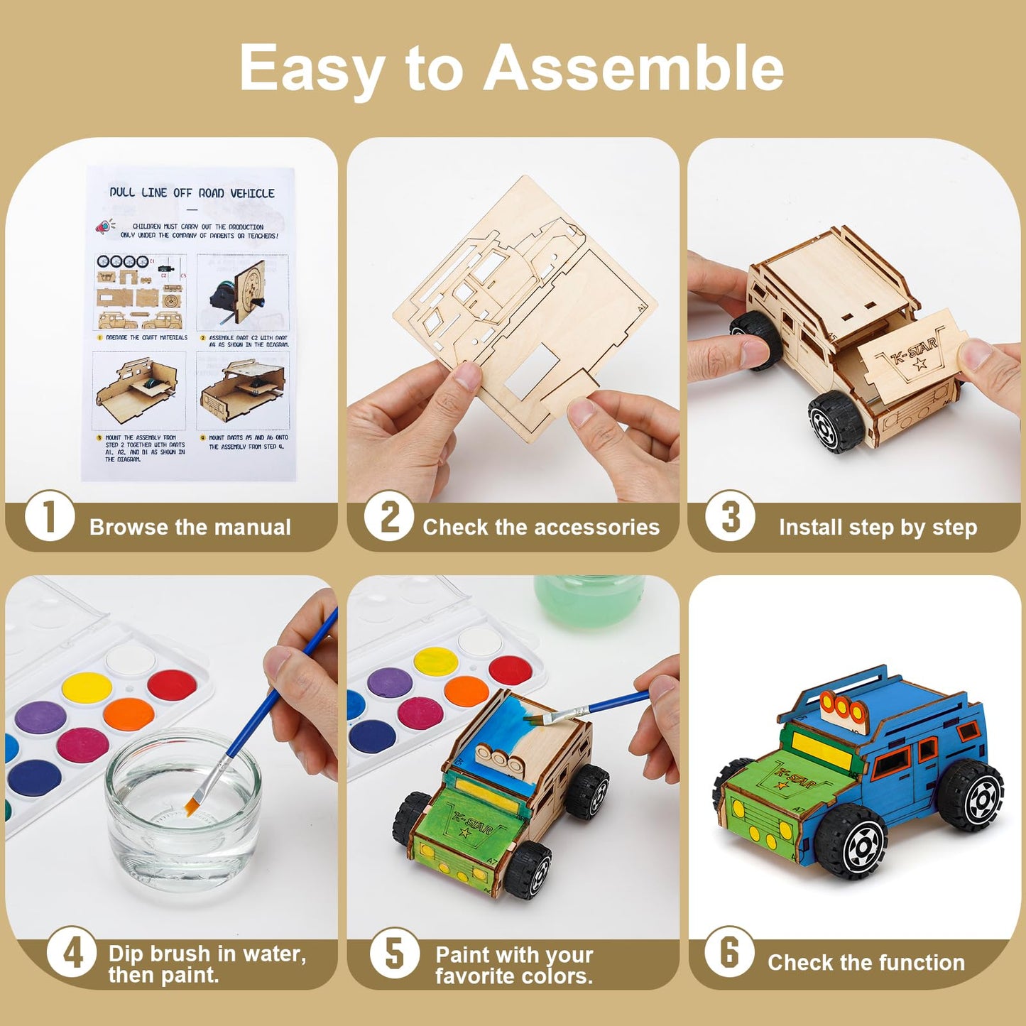Minyaluck 5 Wooden Cars Craft Kit-Build & Paint Your Own Wood Model Car Kit,Wooden Crafts,Wooden 3D Puzzles
