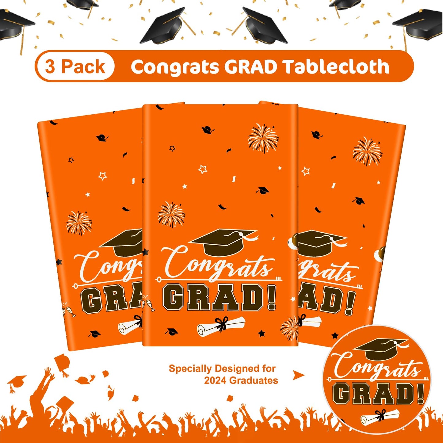 3 Pcs Graduation Tablecloth - Congrats Grad Table Cloth for Class of 2026, Disposable Plastic Rectangle Grad Table Cover for Graduation Party