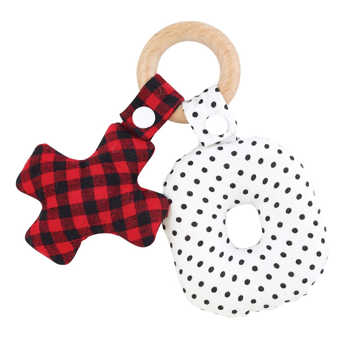 Stephan Baby Natural Beech Wood + Plush Teething Toy, X + O