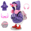 Embewhis Outfits for 7" Desk Goose - 5-Piece Pastel Dream Set: Purple Hoodie, Floral Backpack, Pink Headphones, and 2 Pairs of Frame Glasses - Y2K