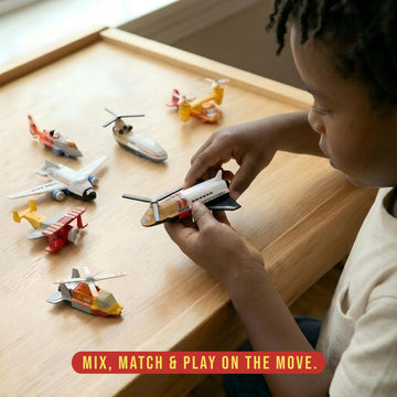 Popular Playthings Magnetic Vehicles for Toddlers 1-3, Mini Mix or Match Car Toys, Set of 8 Gift for Kids - Aircraft Airplane with Playmat
