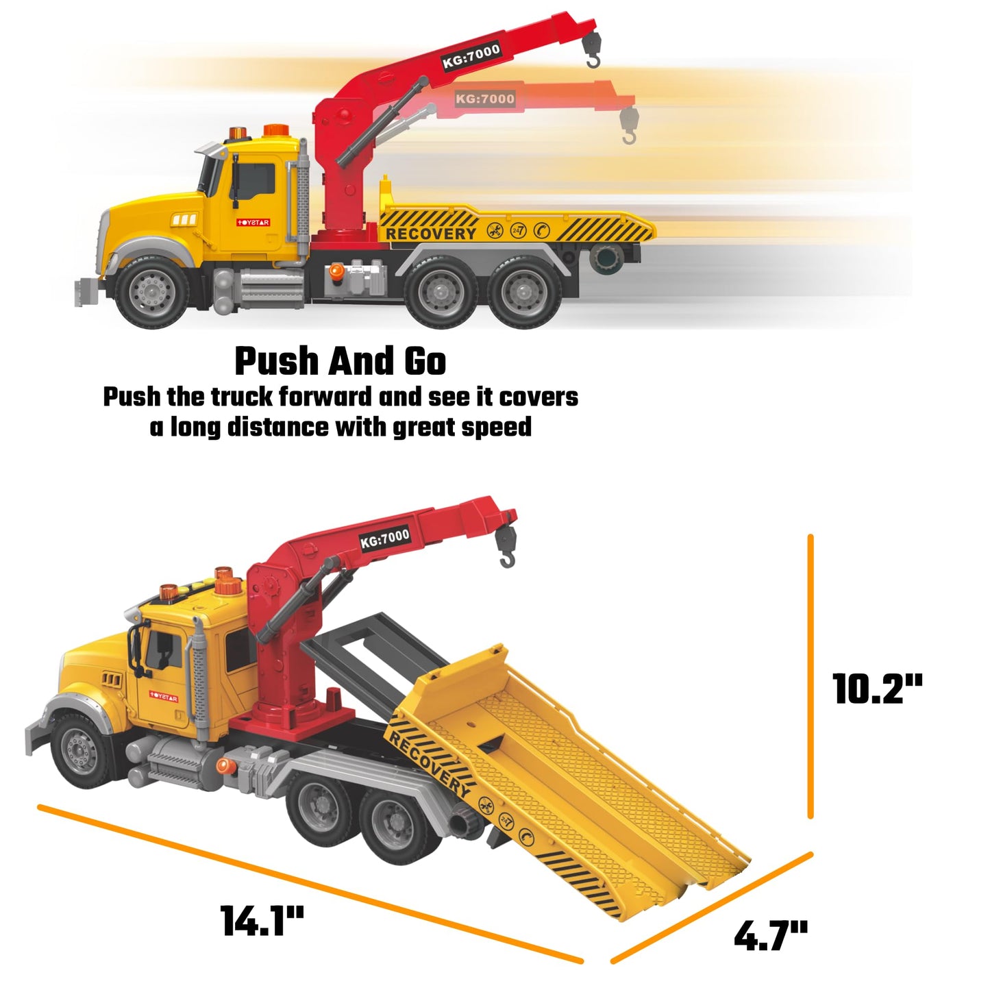 MOBIUS Toys Tow Truck - Friction-Powered Rescue Vehicle with Working Tow Hook, Lights & Sounds - Durable Push-and-Go Truck for Kids Ages 3-7