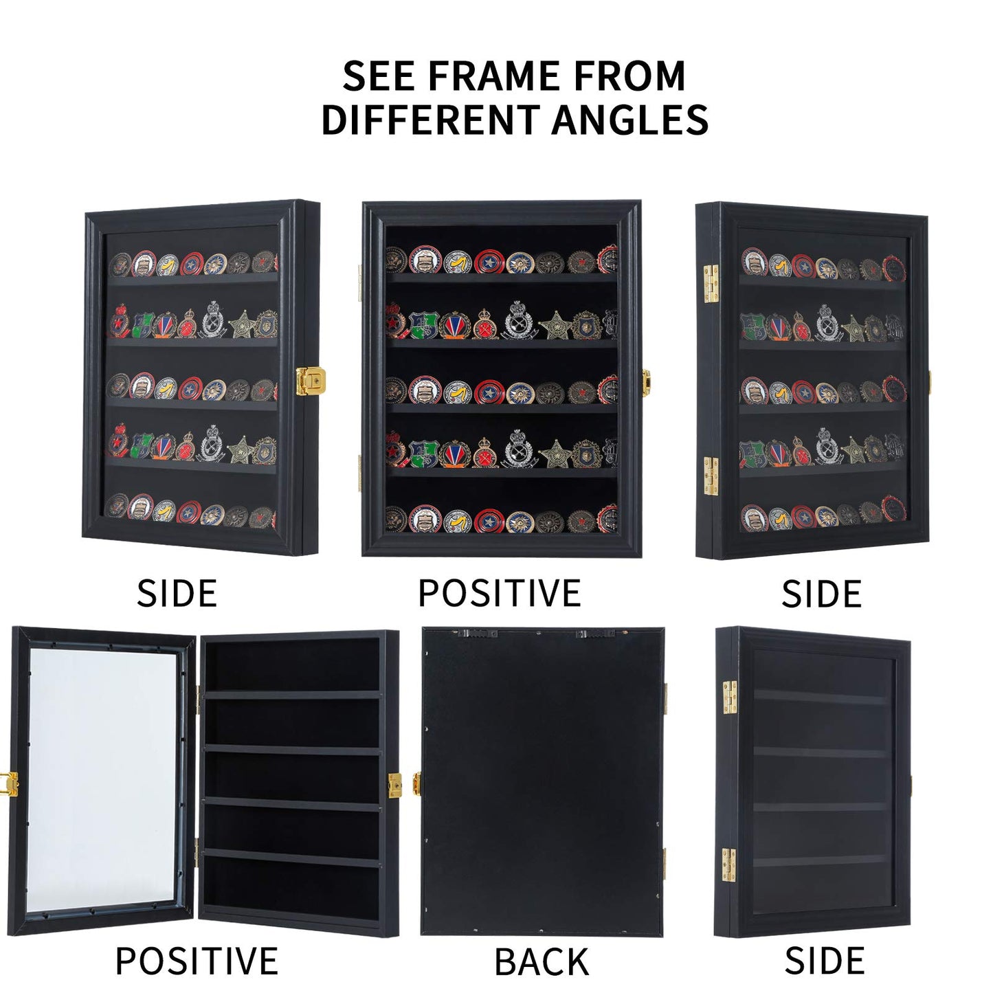 Jinchuan Military Challenge Coin Display Case Lockable Cabinet Rack Holder Shadow Box with Removable 2 Grooves Shelves and Anti Dust Door for Casino