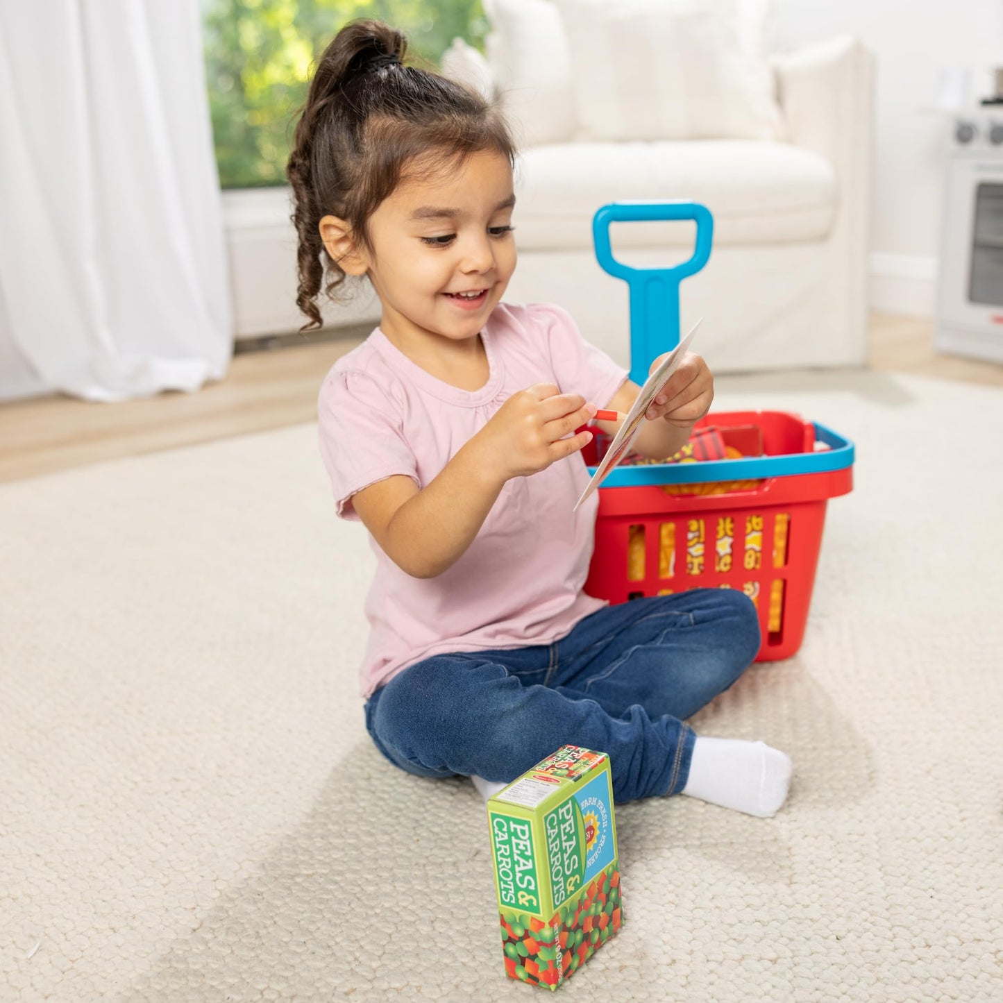 Melissa & Doug Fill and Roll Grocery Basket Play Set With Play Food Boxes and Cans (11 pcs)