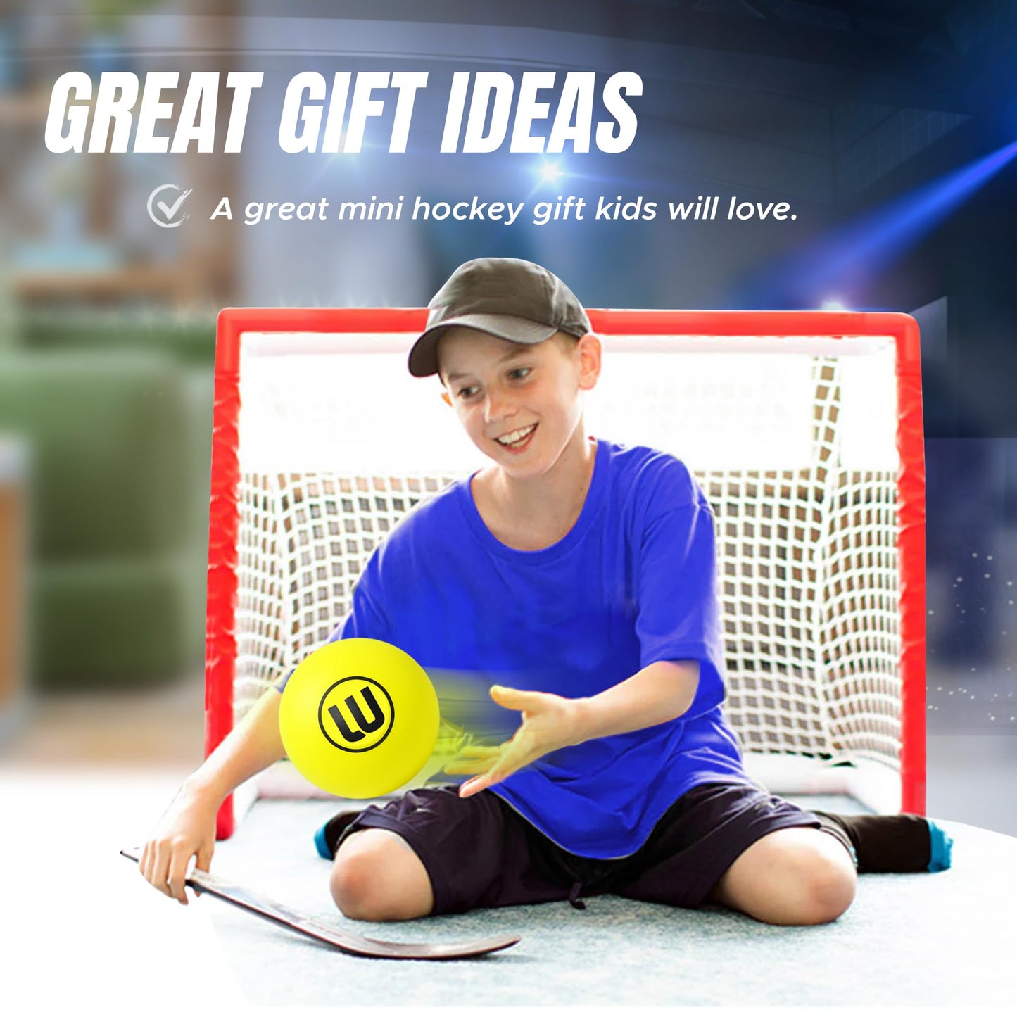 Winnwell Knee Hockey Foam Balls - Indoor Mini Stick Hockey Balls - Soft Foam 4-Pack with Drawstring Bag - 2" Diameter Ball