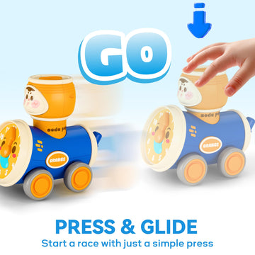 iPlay, iLearn Press to Go Car Toys Set for Toddlers 1-3, Baby Push Go Friction Racing Cars, Infant Play Vehicle Set, 1st Birthday Gifts for 6-9-12-18