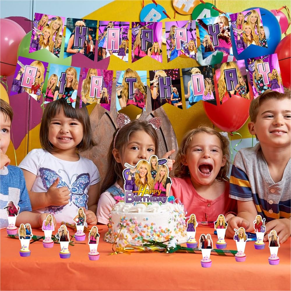 Hannah Montana Birthday Decorations, Hannah Montana Party Supplies Include Happy Birthday Banner, Cake Topper and Cupcake Toppers, Balloons for Kids