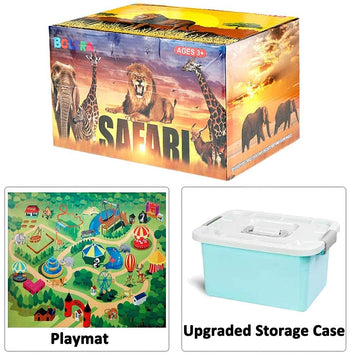 Safari Animals Figures with Activity Play Mat & Storage Box, Realistic Plastic Jumbo Playset, Jungle Wild Zoo Animals Toys for Kids Toddler 3-5, 22Pcs