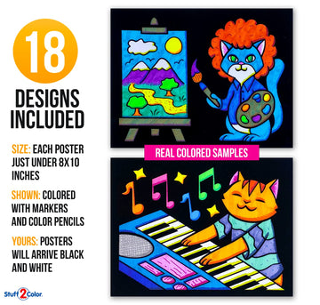 Super Pack of 18 Fuzzy Coloring Posters (Silly Kitties Edition) - Arts & Crafts for Kids, Toddlers, Girls, Boys & Adults - Great for Family Fun
