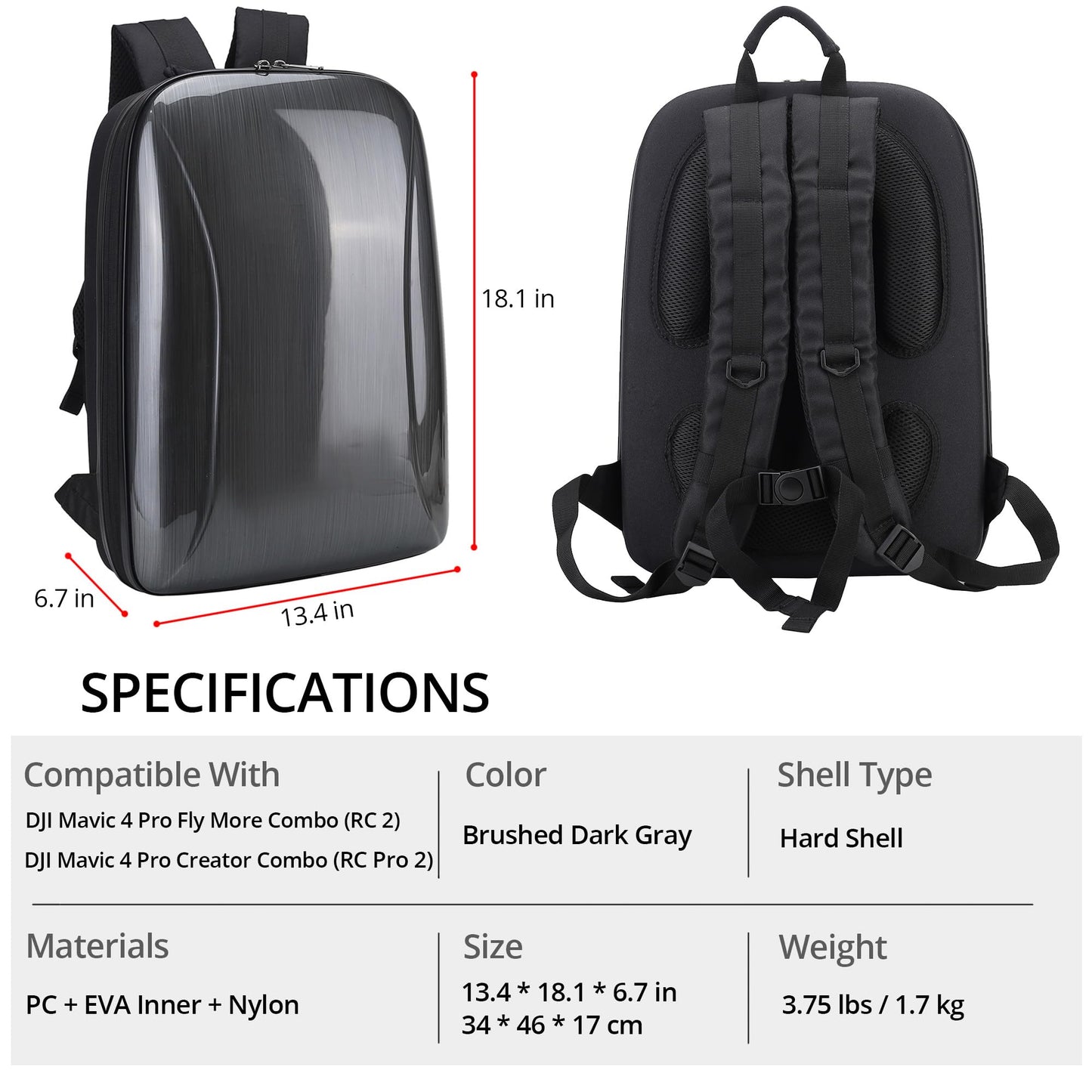 PONYRC Mavic 4 Pro Case Backpack, Waterproof Travel Case Hard Shell Shoulder Bag for DJI Mavic 4 Pro Creator/Fly More Combo, Fits for DJI RC 2/ RC Pro