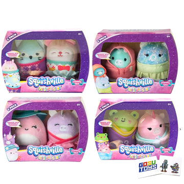 Squishville Fashion 2 Pack (Set of 4) with 2 GosuToys Stickers - Amina & Florence, Jeanne & Ponderosa, Elizabeth & Philippe, Lindsay & Miles