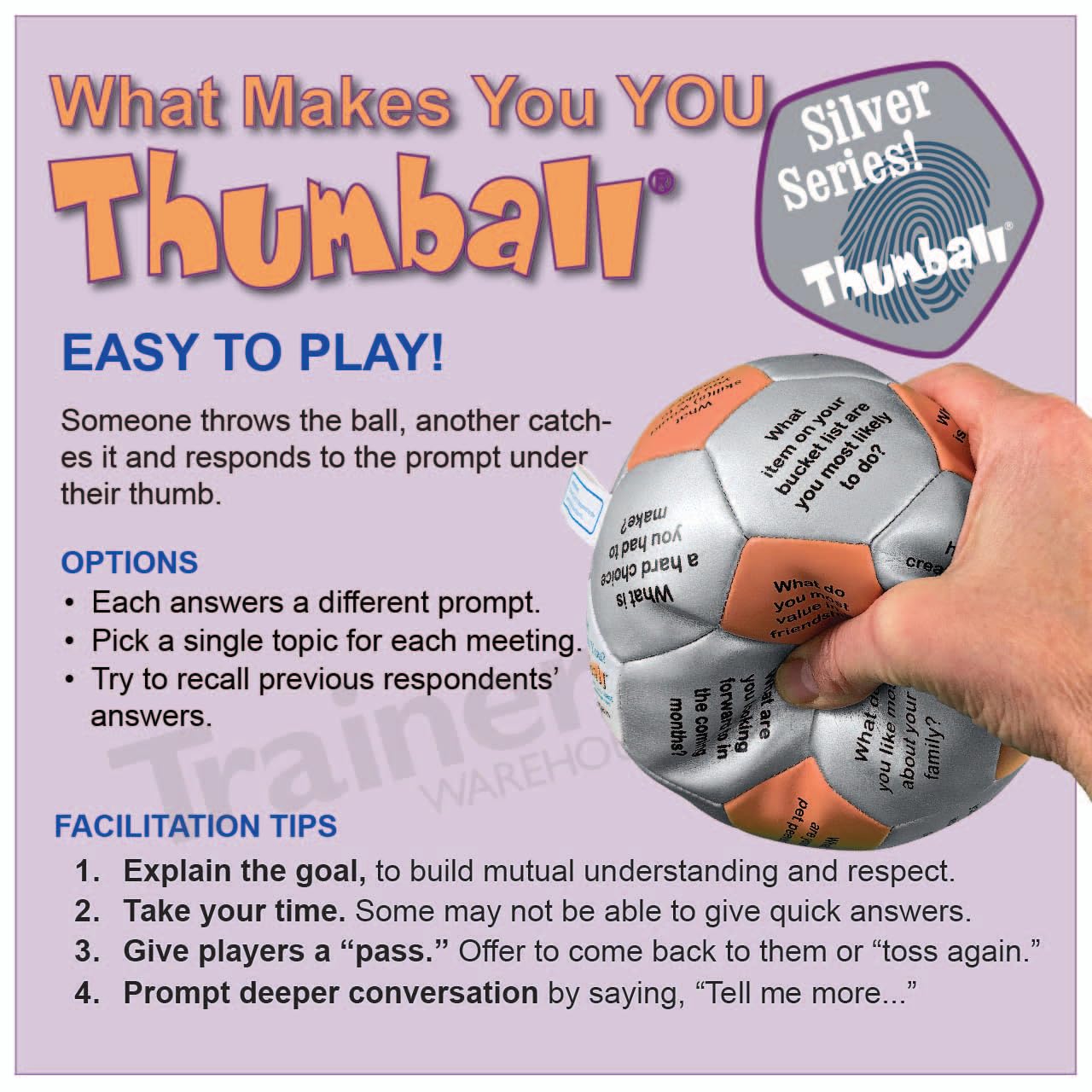 Trainers Warehouse What Makes You You Thumball 6" | Fun Team Building Activity - Ice Breaker Topics - Promote Team Spirit | 32 Panels to Prompt