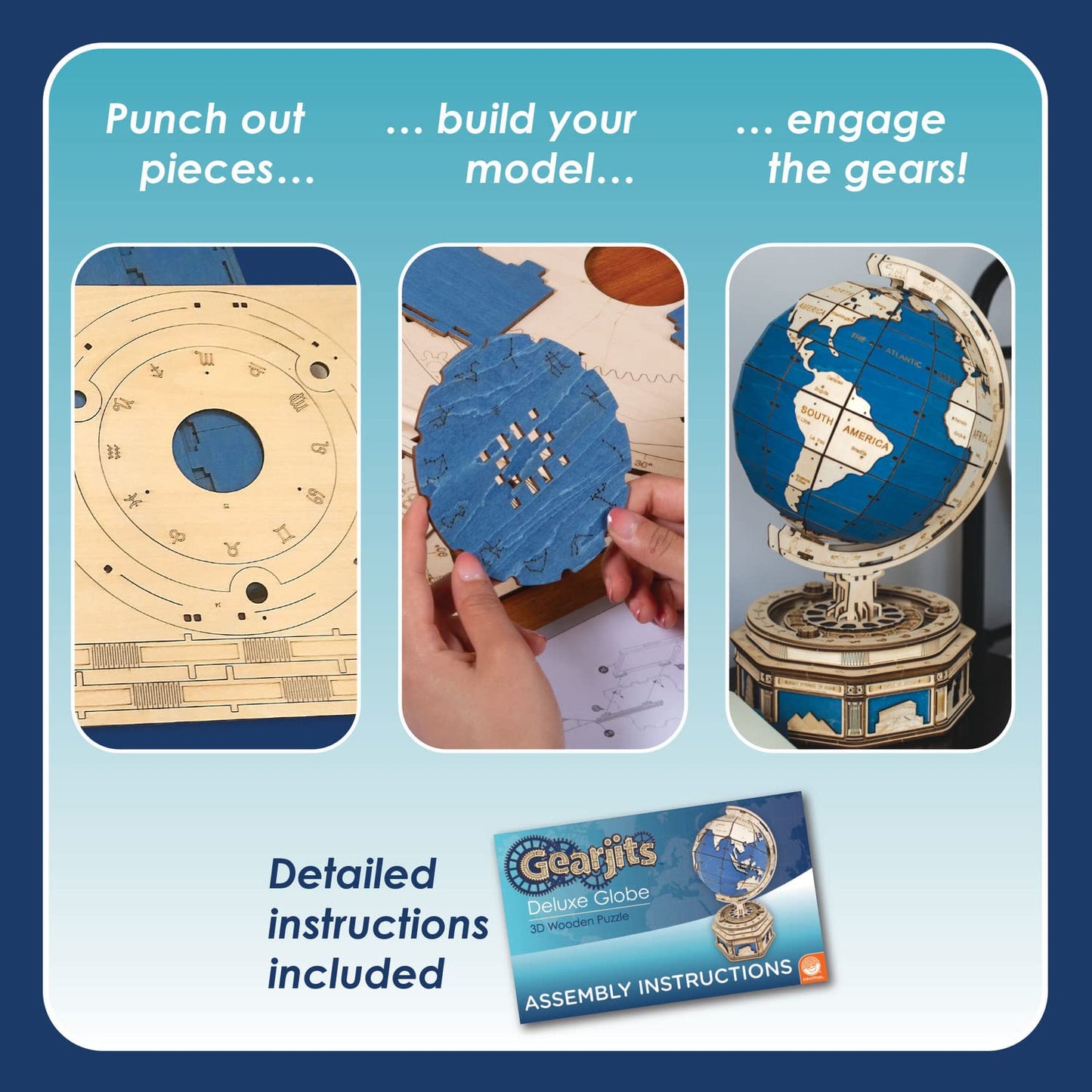 MindWare Gearjits: Globe - Wooden 3D Building Puzzle for Teens & Adults - DIY Construction Model - Fun for Parents Too! - Great STEAM Gifts for Ages