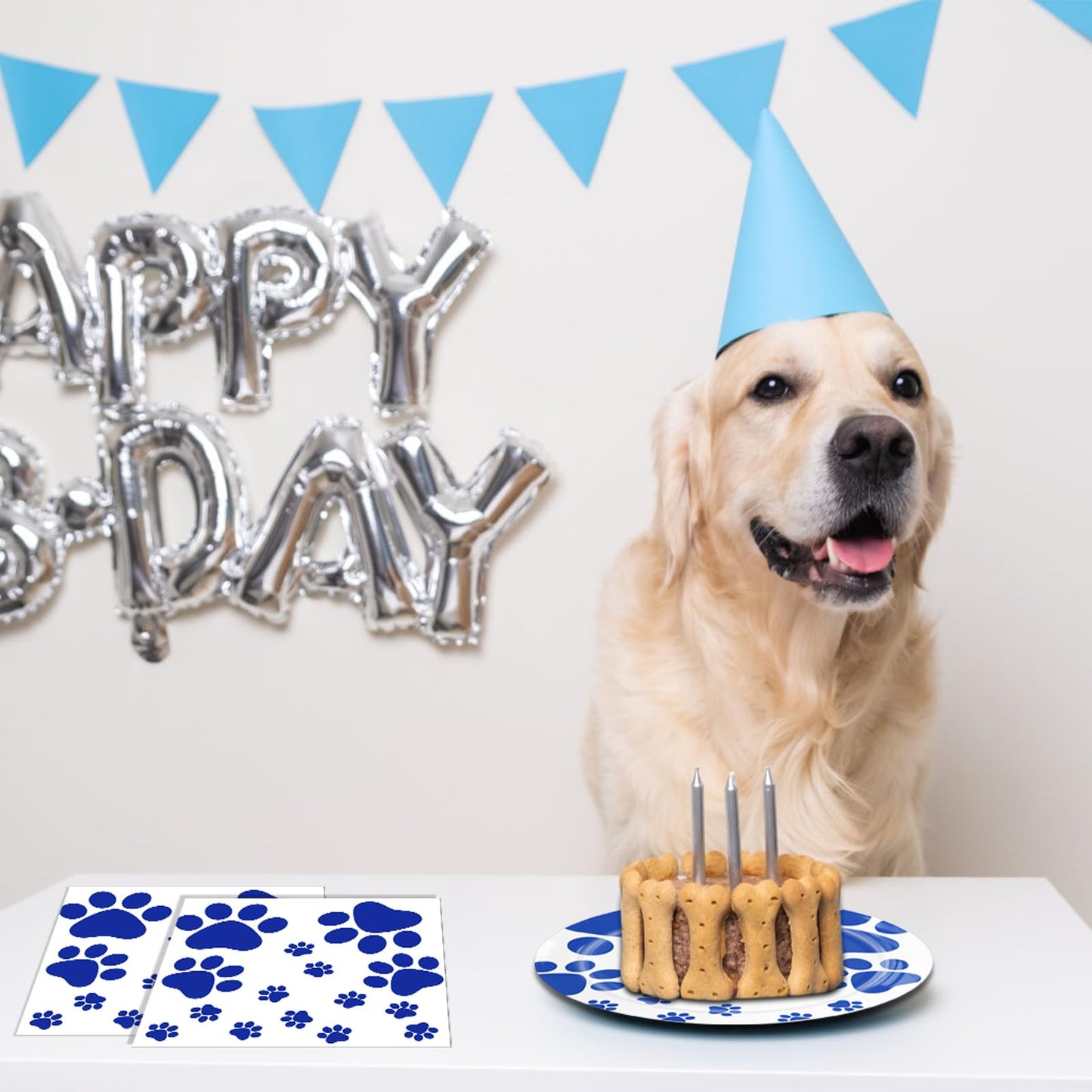 40PCS Blue Paw Print Party Supplies Dog Themed Birthday decorations Disposable Tableware Including Plates Napkins for Dog Birthday Baby Shower Pet