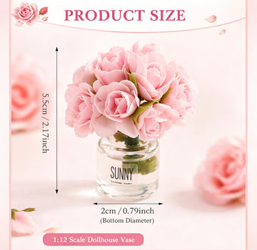 2Pcs Miniature Flowers Vases with Realistic Handmade Rose,1:12 Scale Dollhouse Miniature Flower in Vase Dollhouse Scenes, Micro Landscape Decorations