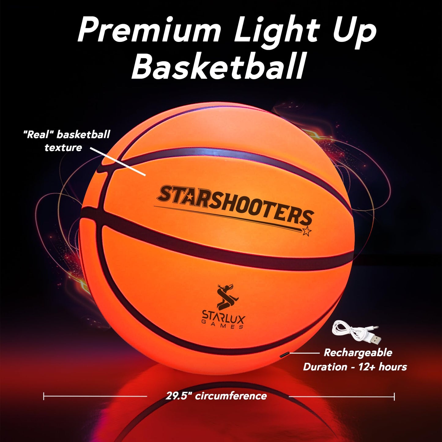 Starlux Games Light Up Basketball Set: Starshooters - Rechargeable, w/10 Game & Training Modes + Marker Lights | Ages 8+ | Glow in The Dark | Sports