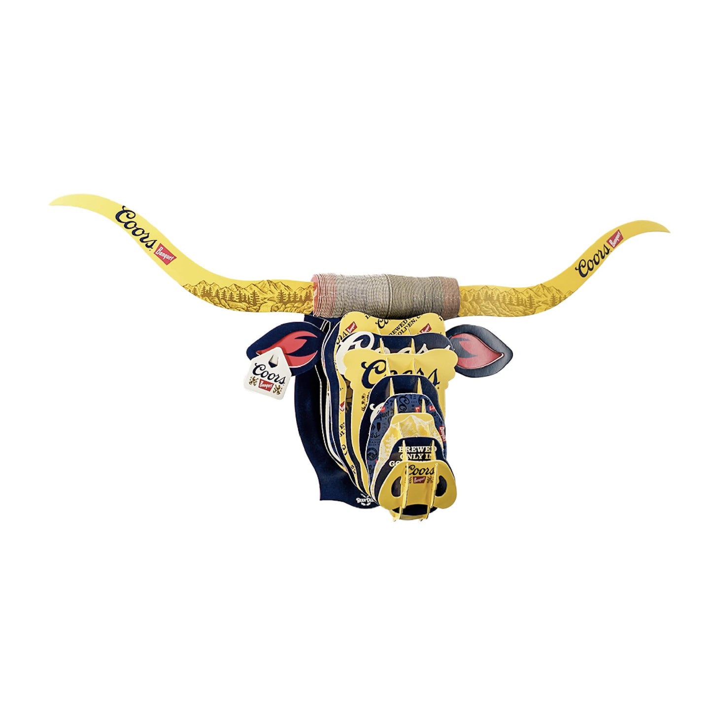 BEER DEER Coors Banquet Longhorn Head 3D Cardboard Mount Wall - Man Cave Decor - Crafted for Garages, Bars, Country Rooms & Beer Lovers - Easy